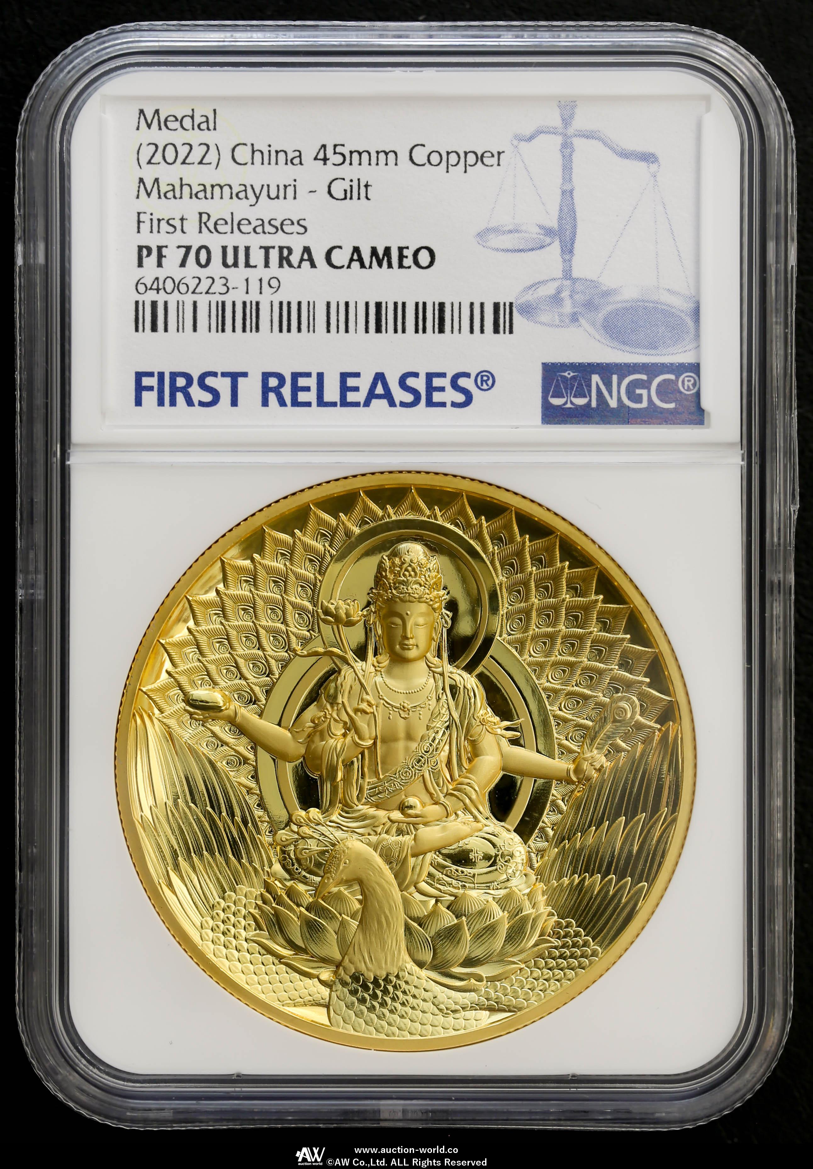 8,544円【NGC-PF70　Ultra Cameo】仏教像 金張り銅メダル  2022