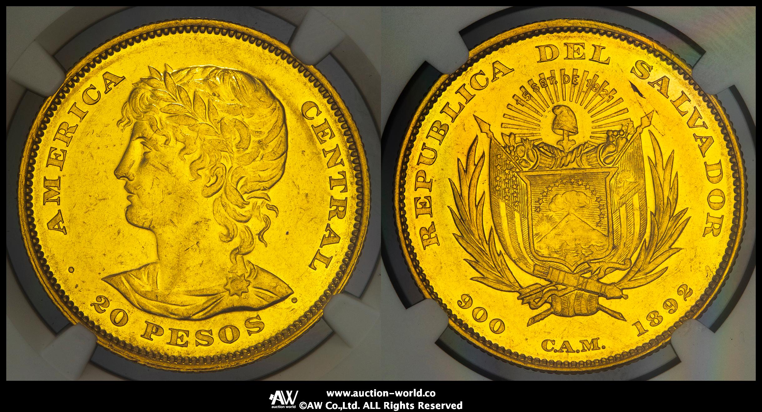 ⭐️カメルーン⭐️マルタコモロ諸島エルサルバドル旧紙幣 貨幣博物館 | EL SALVADOR エルサルバドル 20Pesos 1892CAM 洗浄 AU