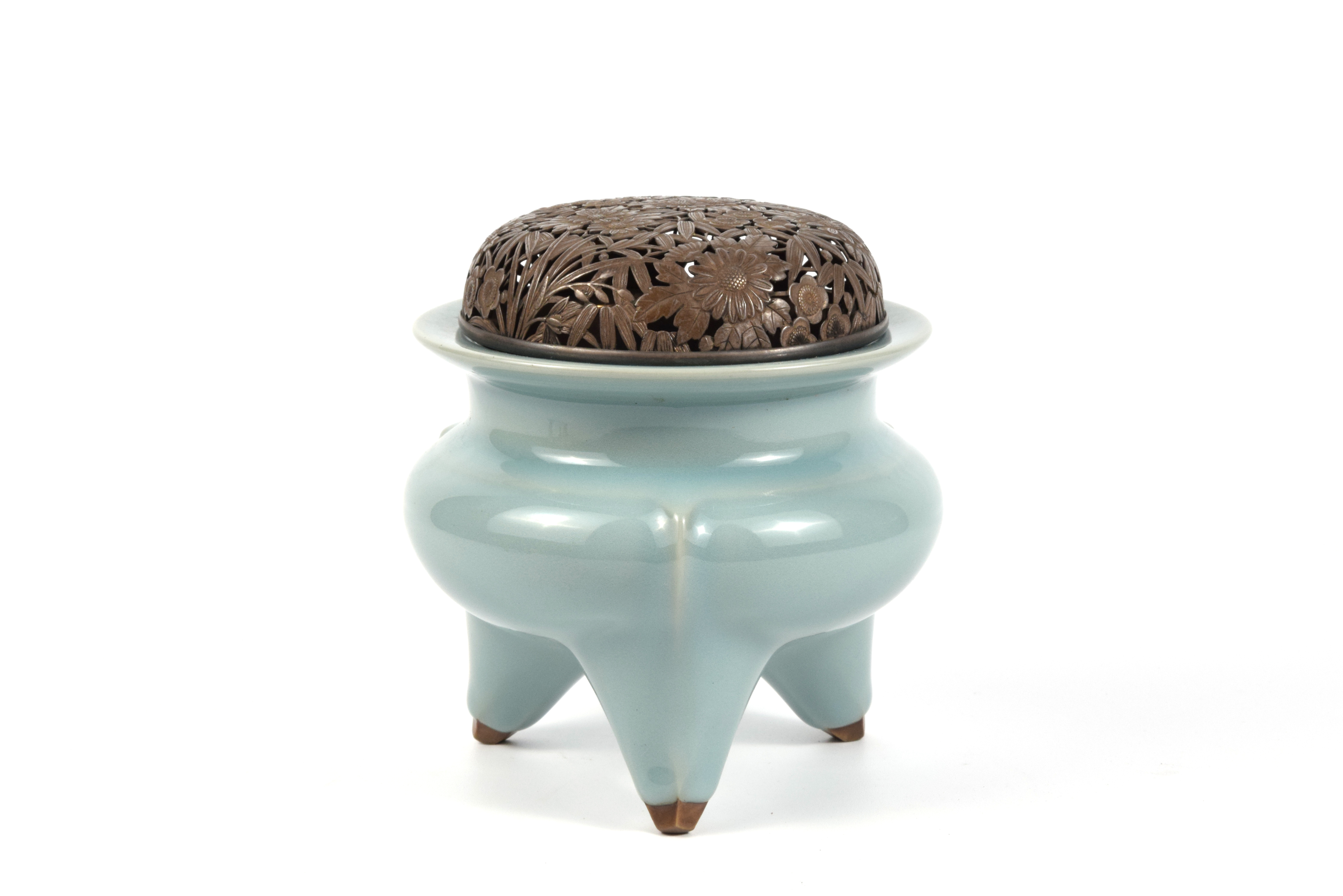 茶道具 三代 諏訪蘇山造 青磁 桃 香合 共箱 V R4999 茶道具 三代 諏訪