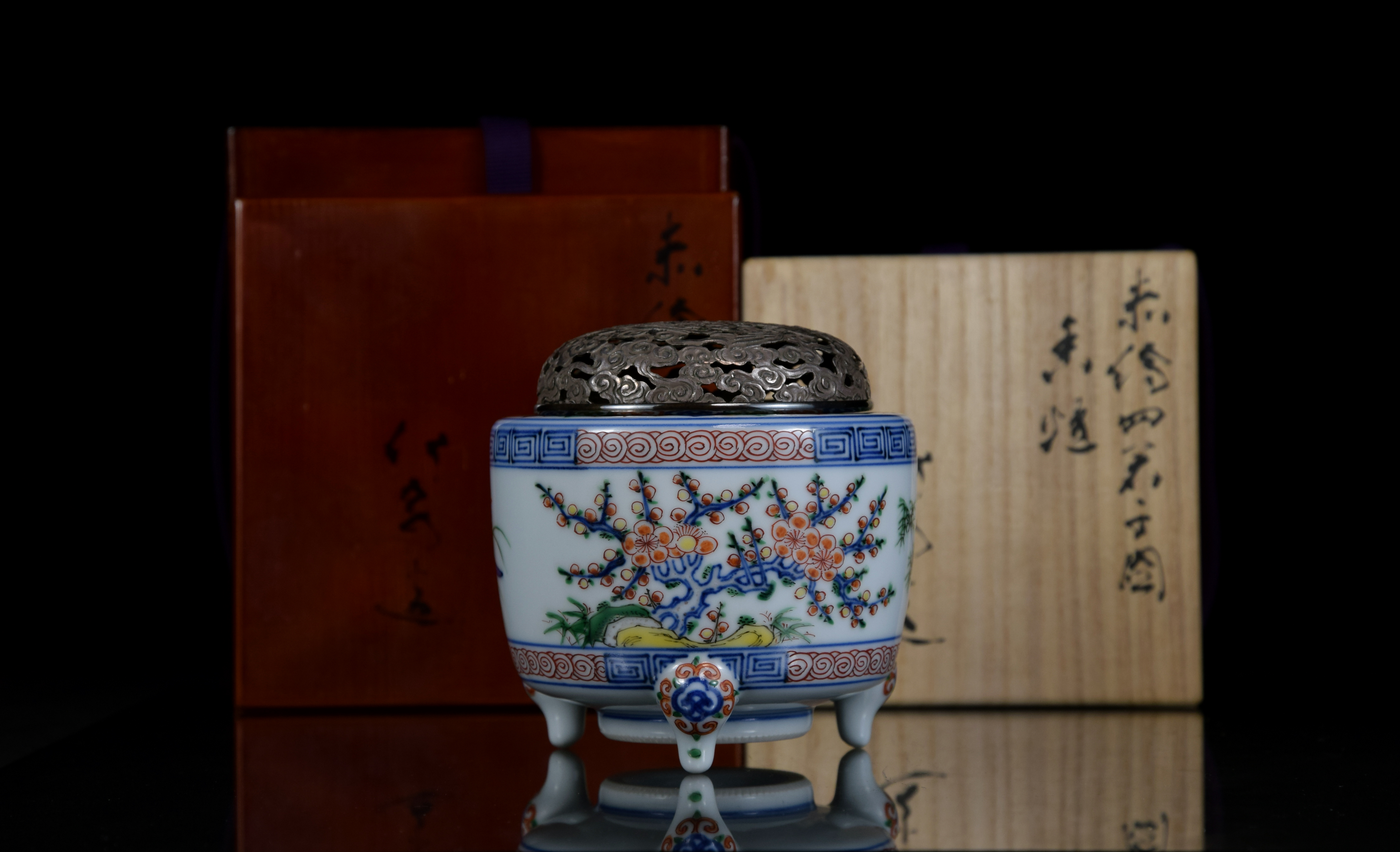 京焼　三浦竹軒造　赤絵　雲龍鳳凰文　四方瓶　共箱　M　R4967B Yahoo!オークション -「三浦竹軒」(京焼) (日本の陶磁)の落札