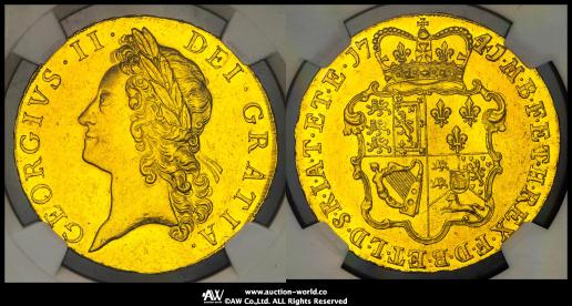 GREAT BRITAIN George II ジョージ2世（1727~60） 5Guineas 1741 NGC-MS62