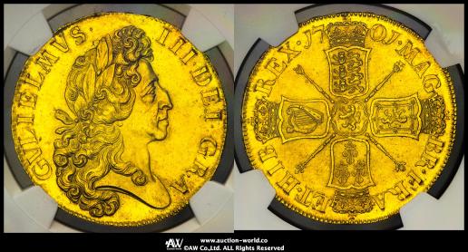 GREAT BRITAIN William III ウィリアム3世（1694~1702） 5Guineas 1701 NGC-MS64+