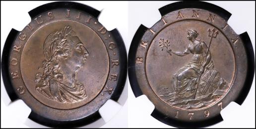 （NGC-MS63BN）GREAT BRITAIN George III ジョージ3世 cartwheel penny（1797SOHO）  