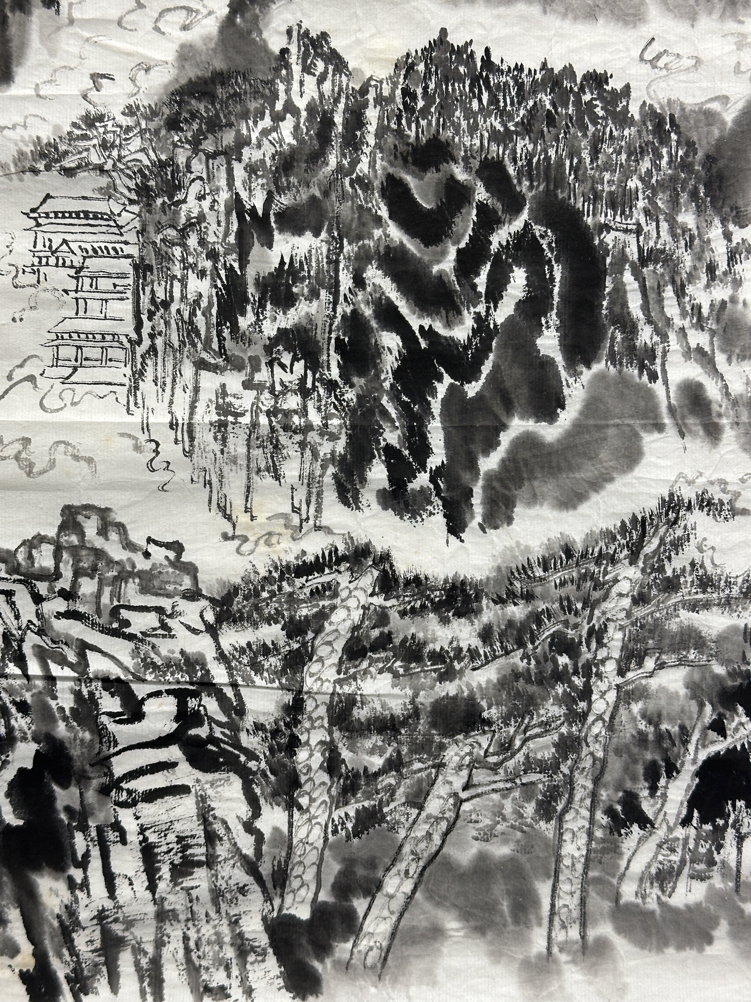 auction,陸一飛山水二幀①58.5×33.5cm ②78.7×33.5cm 水墨紙本鏡心返品 ...