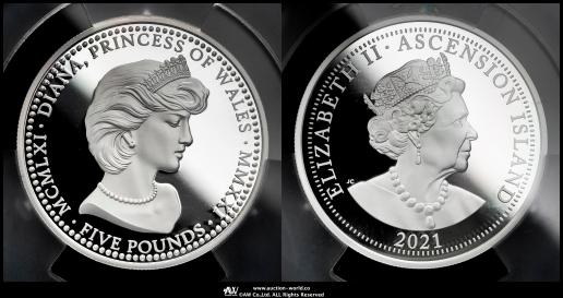 ASCENSION ISLAND 5Pounds in Silver 2021  ダイアナ 保証書・オリジナルケース付   PCGS-PR70 DCAM