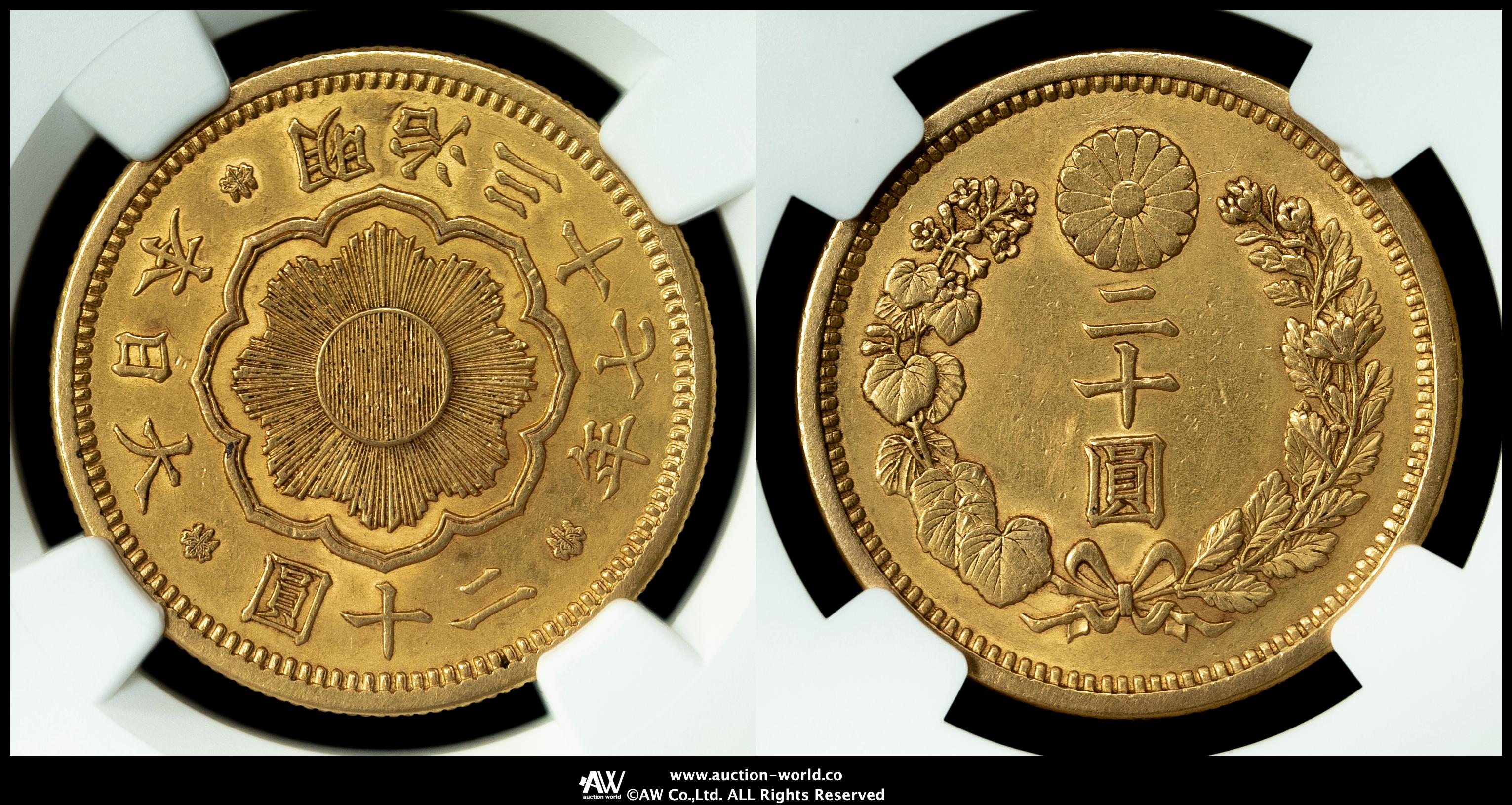 auction,新二十圓金貨New type 20Yen 明治37年（1904） NGC-AU Details