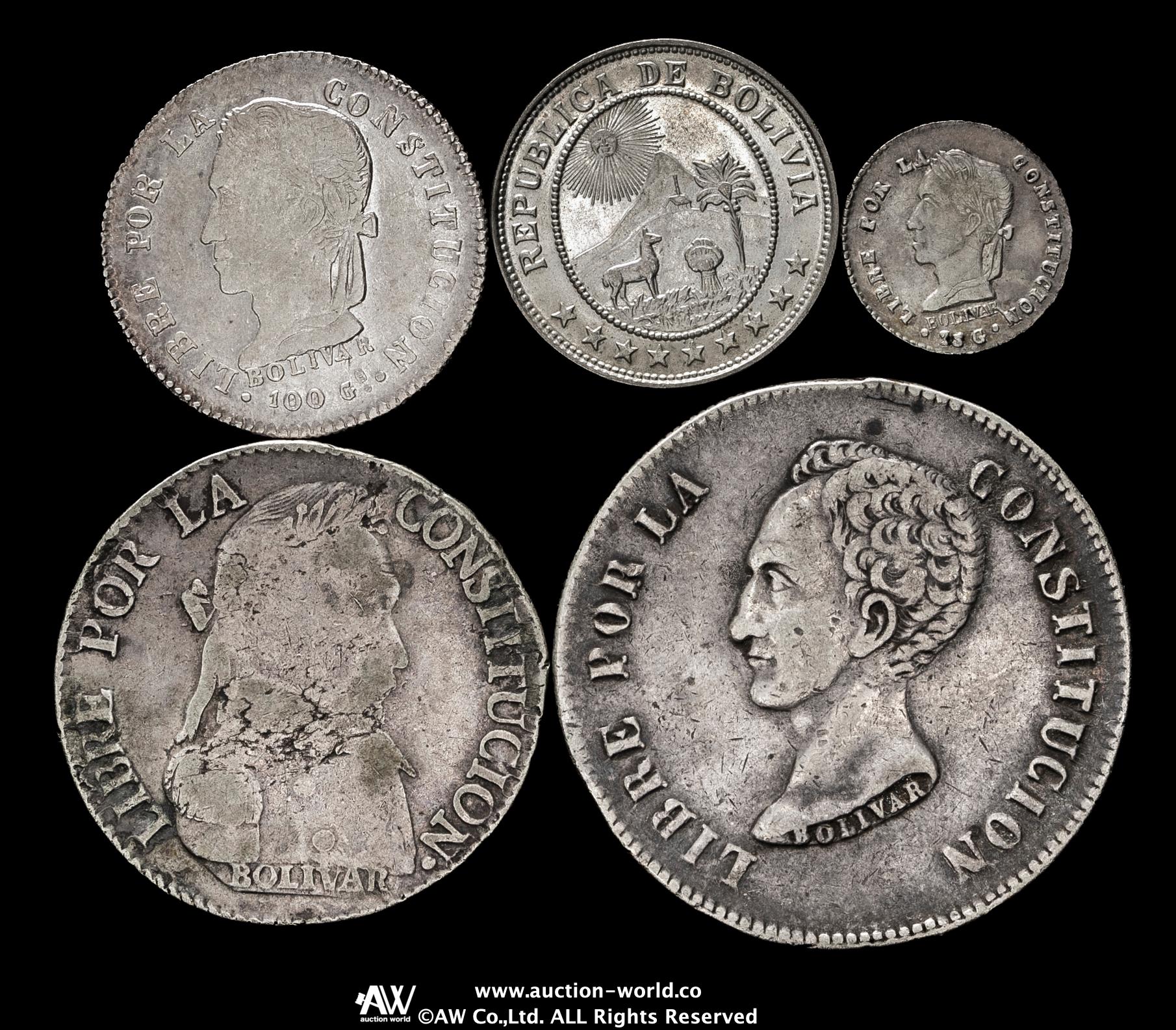 貨幣博物館 | BOLIVIA ボリビア 大型銀貨1枚含む計5枚 返品不可 Sold
