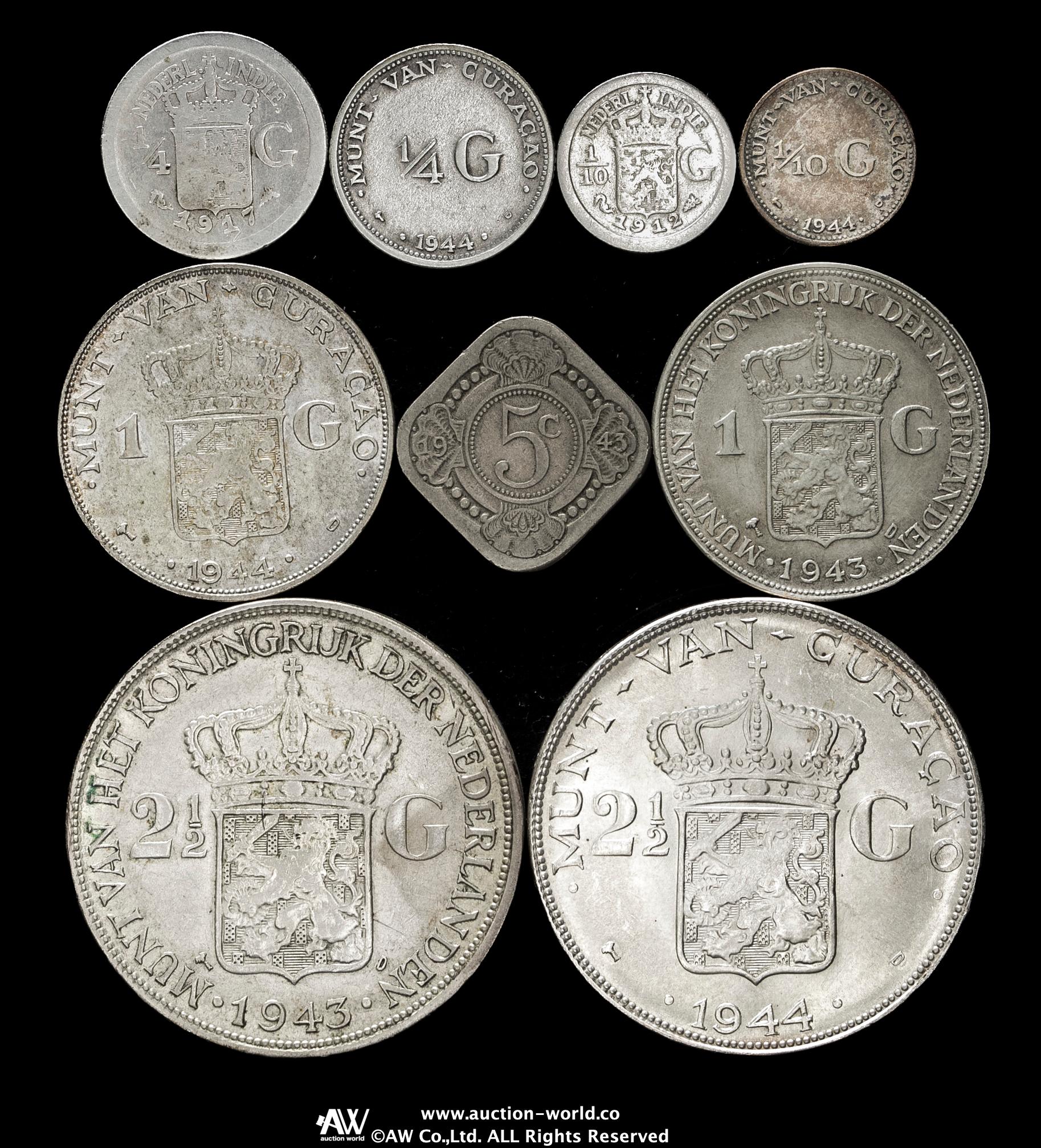 貨幣博物館 | CURACAO キュラソー銀貨6枚,オランダ領東インド銀貨3枚