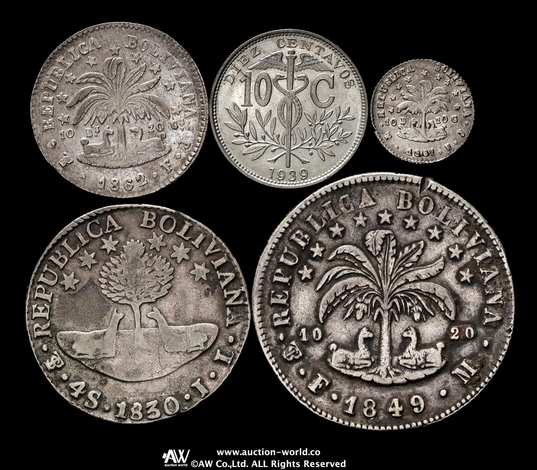 貨幣博物館 | BOLIVIA ボリビア 大型銀貨1枚含む計5枚 返品不可 Sold