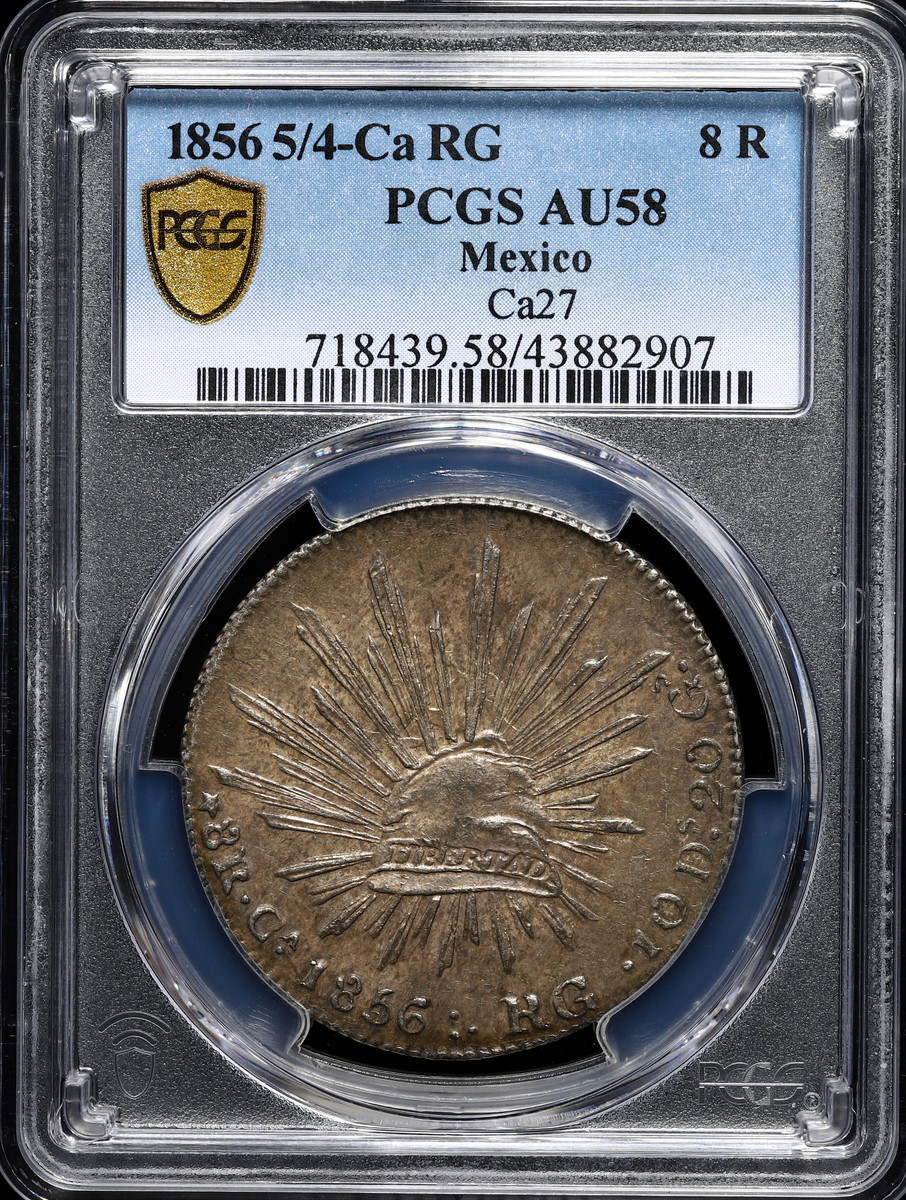 限时竞拍,メキシコPCGS AU58 貿易銀貨8Reals 1856