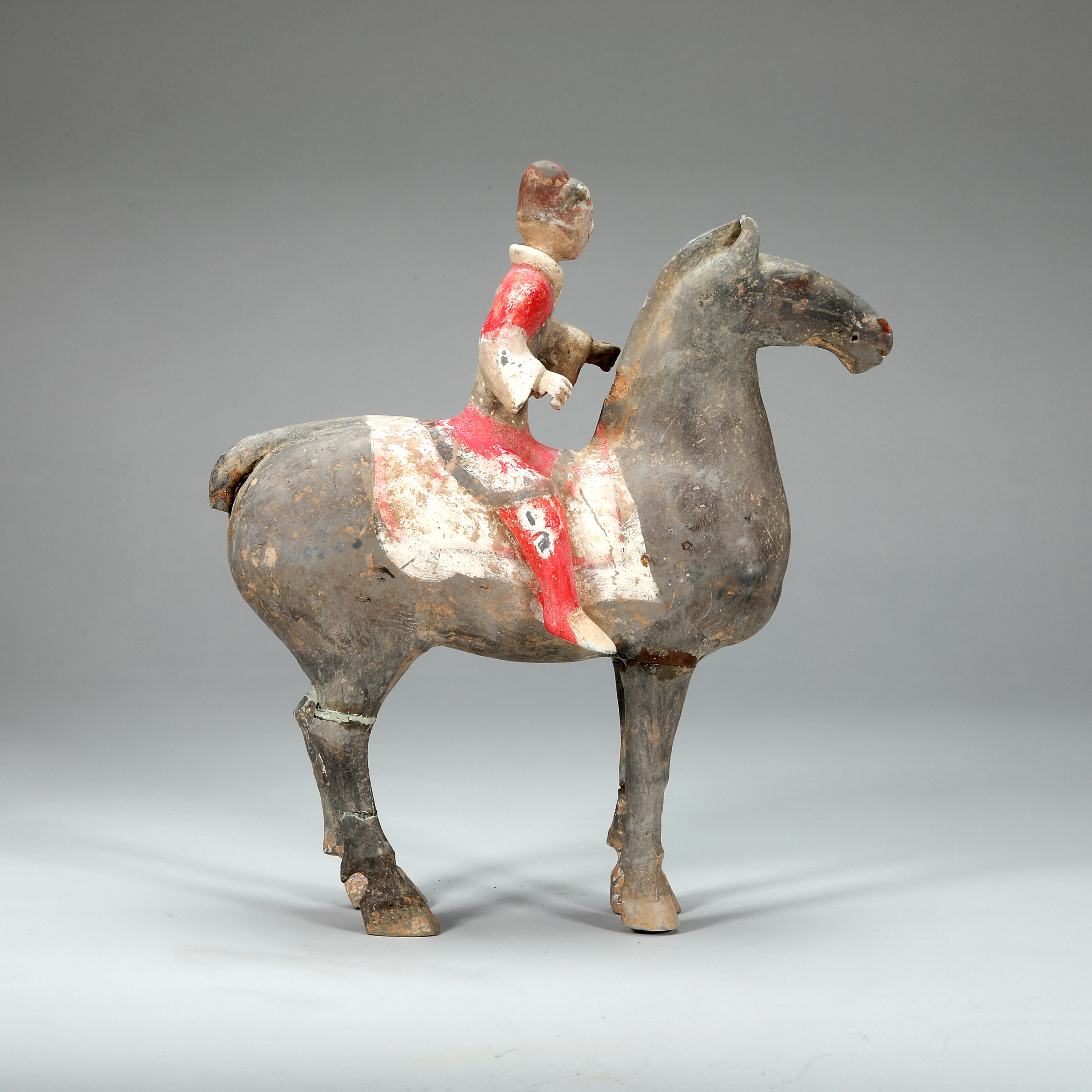 貨幣博物館 | 漢 彩繪騎馬俑 H:29 W:25 返品不可 Sold as is No returns