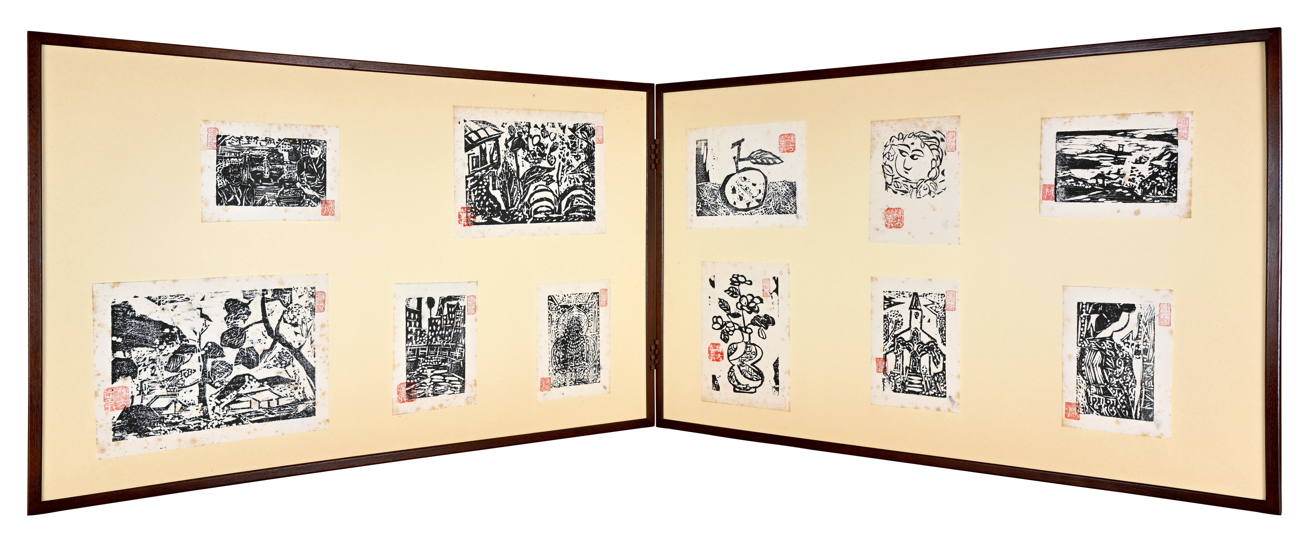 auction,棟方志功人物版畫十一幀尺寸不一水墨紙本屏風返品不可Sold as is No returns 鈐印:「棟方志功」、「雜花堂」、「棟」 註: 棟方誌功,日本昭和時期的木刻版畫家。 渥美大童,日本埼玉縣行田市出生的藝術家,師從棟方誌功學習版畫。 auction,棟方志功人物版畫十一幀尺寸不一水墨紙本屏風返品不可Sold as is No returns 鈐印:「棟方志功」、「雜花堂」、「棟」 註: 棟方誌功,日本昭和時期的木刻版畫家。 渥美大童,日本埼玉縣行田市出生的藝術家,師從棟方誌功學習版畫。
