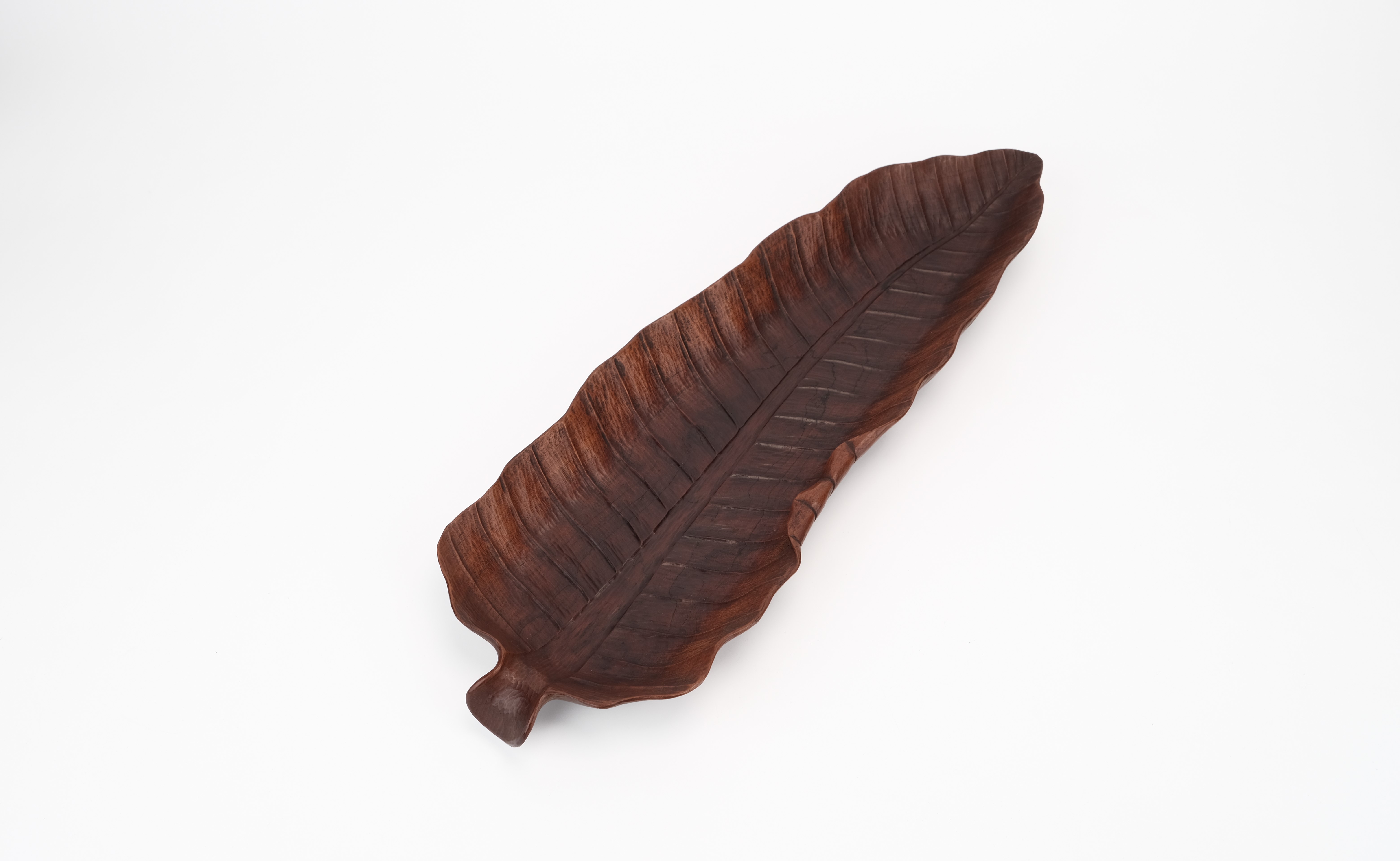 芭蕉の葉形煎茶用くりぬき盆 貨幣博物館 | 石山作 木製芭蕉式煎茶盆