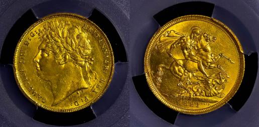 （PCGS-UNC Detail）GREAT BRITAIN George IV ジョージ4世（1820~30） Sovereign （1821）  