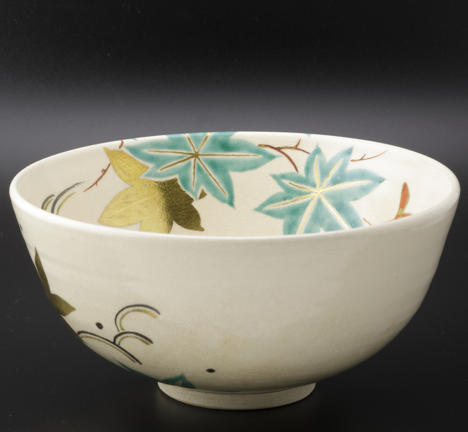 貨幣博物館 | 茶道具：岡田華渓 仁清写 紅葉茶碗 共箱付 返品不可 Sold