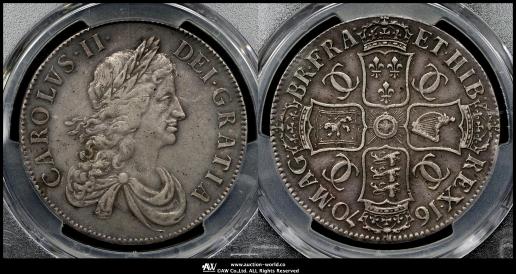 GREAT BRITAIN Charles II チャールズ2世（1660~85） Crown 1670   S-3357 PCGS-XF45
