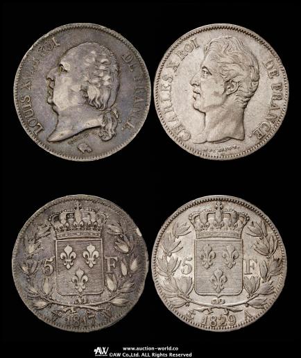 FRANCE フランス銀貨2枚組 5Francs 1817W,29A  