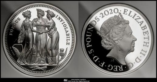 GREAT BRITAIN Elizabeth II エリザベス2世（1952~2022）Piefort 5Poundsin Silve 2020   スリーグレイシス  2oz銀貨 NGC-PF69 Ultra Cameo“First Releases“