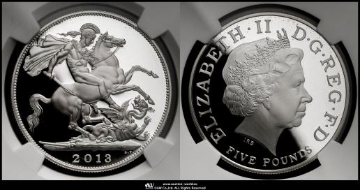 GREAT BRITAIN Elizabeth II エリザベス2世（1952~2022） 5Pounds in Silver 2013   NGC-PF70 Ultra Cameo“One of first 2500 struck”