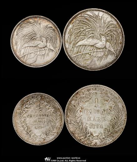 GERMAN NEW-GUINEA ドイツ領ニューギニア 1/2,1Mark 1894A 計2枚  