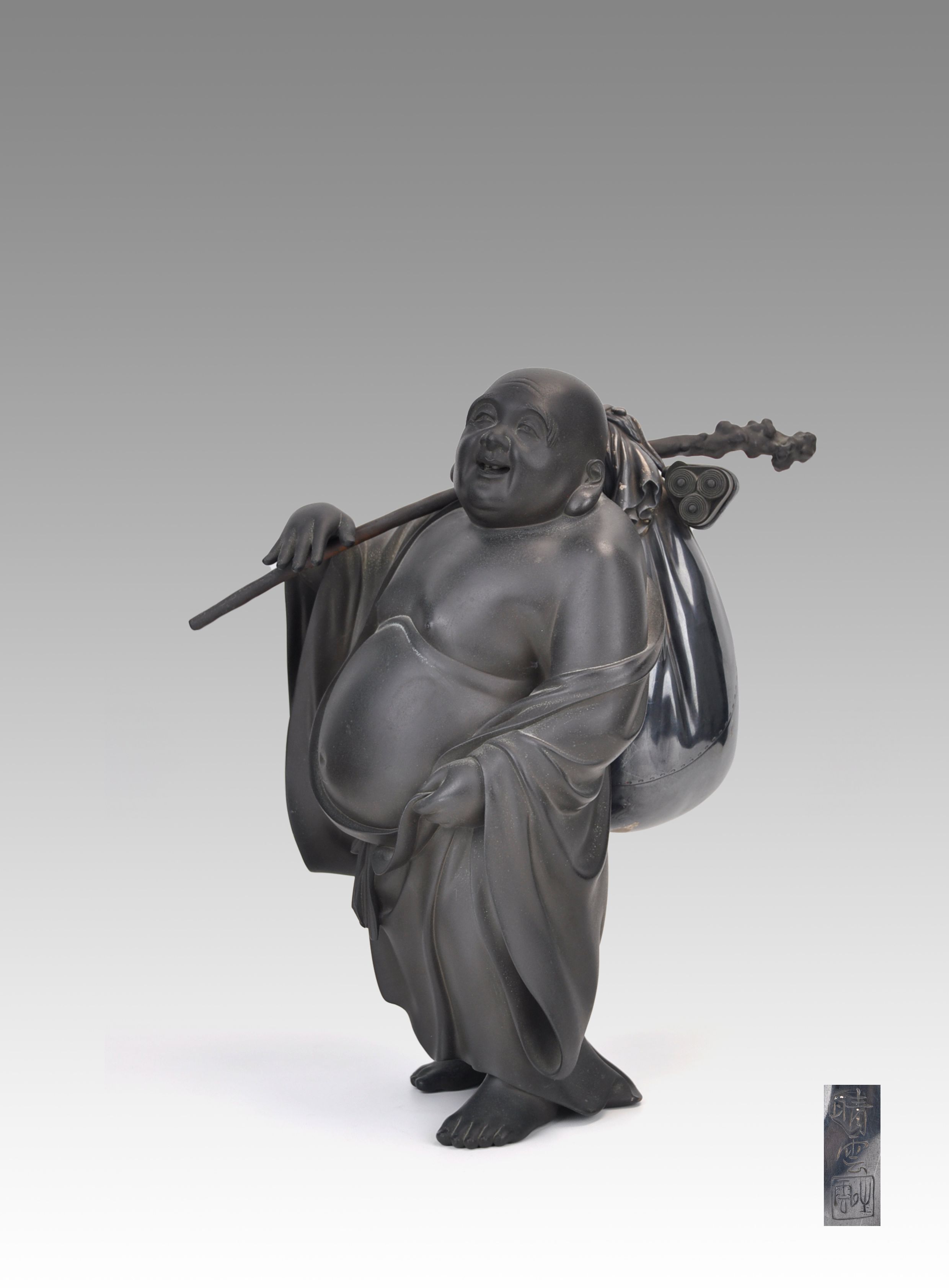 古銅 布袋置物 照雲作 明治金工(K-LC876) 古銅 布袋置物 照雲作 明治金工(K-LC876) 古銅 布袋置物 照雲作