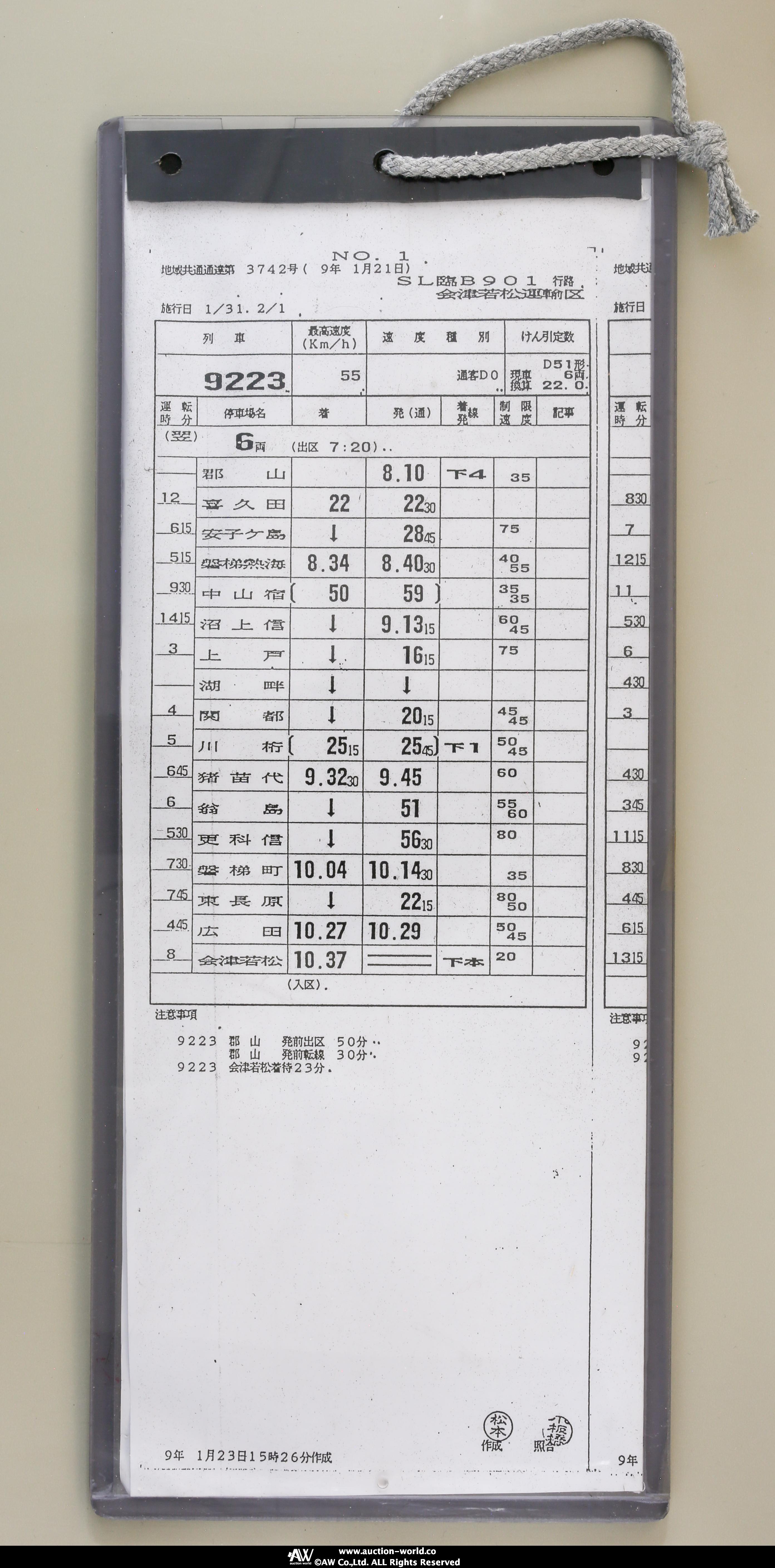 横コツ　鉄道スタフ 貨幣博物館 | 列車運行表 スタフ 郡山-会津若松間 往復 SL.D51