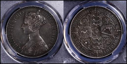 （PCGS-PR50）GREAT BRITAIN Victoria ヴィクトリア（1837~1901） Crown （1847） Proof  Gothic Crown, Undecimo edge