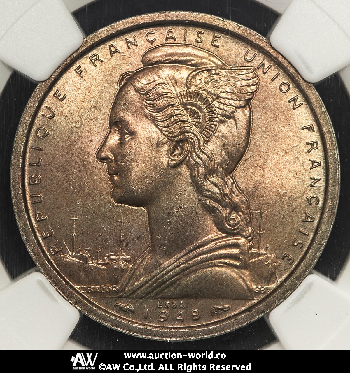 auction,NGC-MS64 FRENCH WEST AFRICA フランス領西アフリカ Essai 2Franc 1948 見本打ち UNC