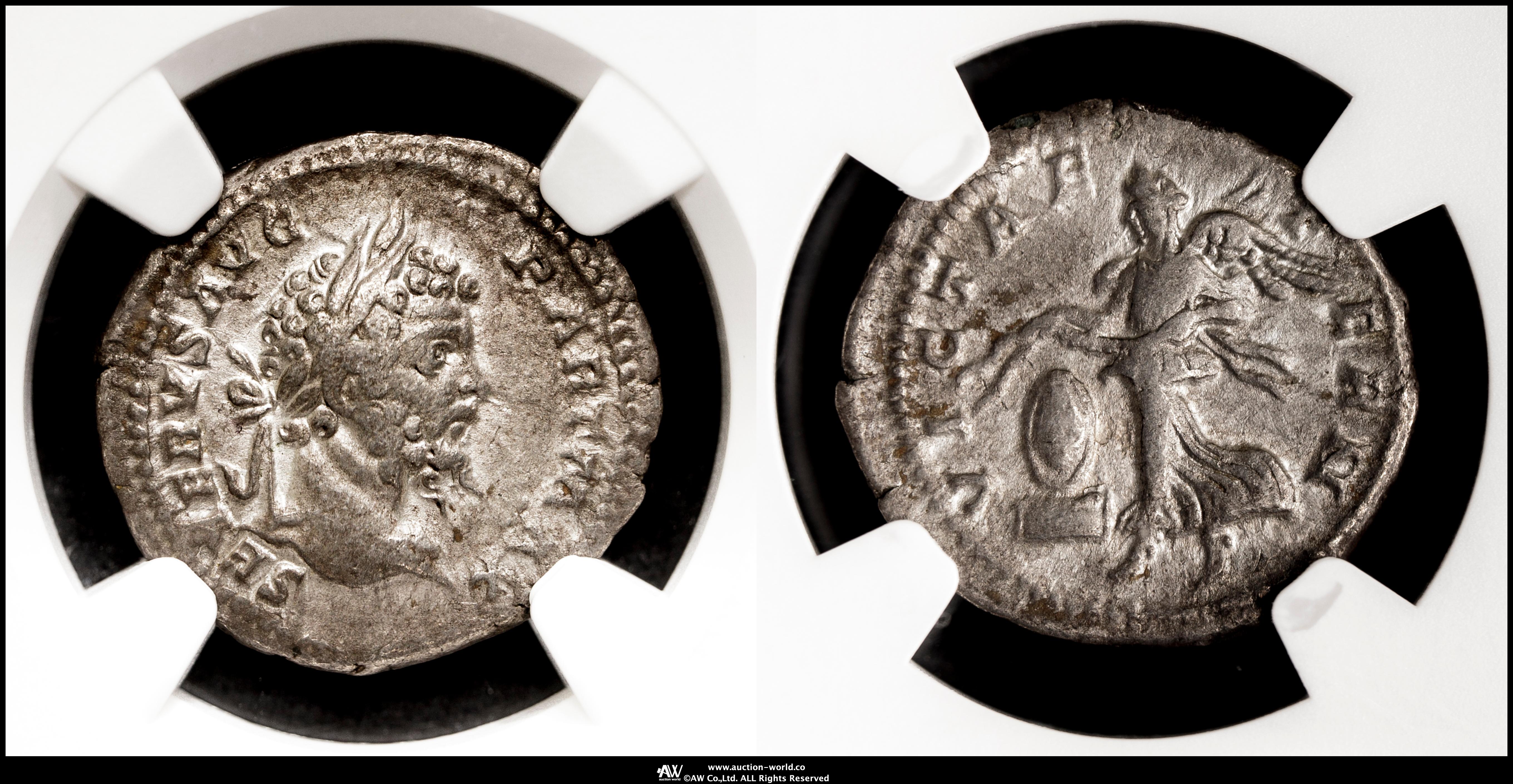 貨幣博物館 | Roman Empire ローマ帝国 AR Denarius Septimius Severus セプティミウス・セウェルスAD193~ 211 皇帝右向き頭像/ヴィクトリア（3.03g）