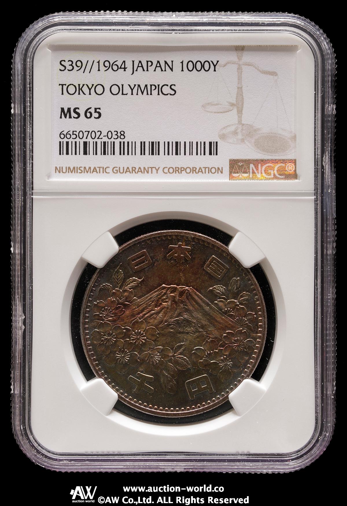 auction,NGC-MS65 日本 東京オリンピック記念千円銀貨 Tokyo Olympic 1000Yen Silver 昭和39年（1964）  トーン UNC~FDC