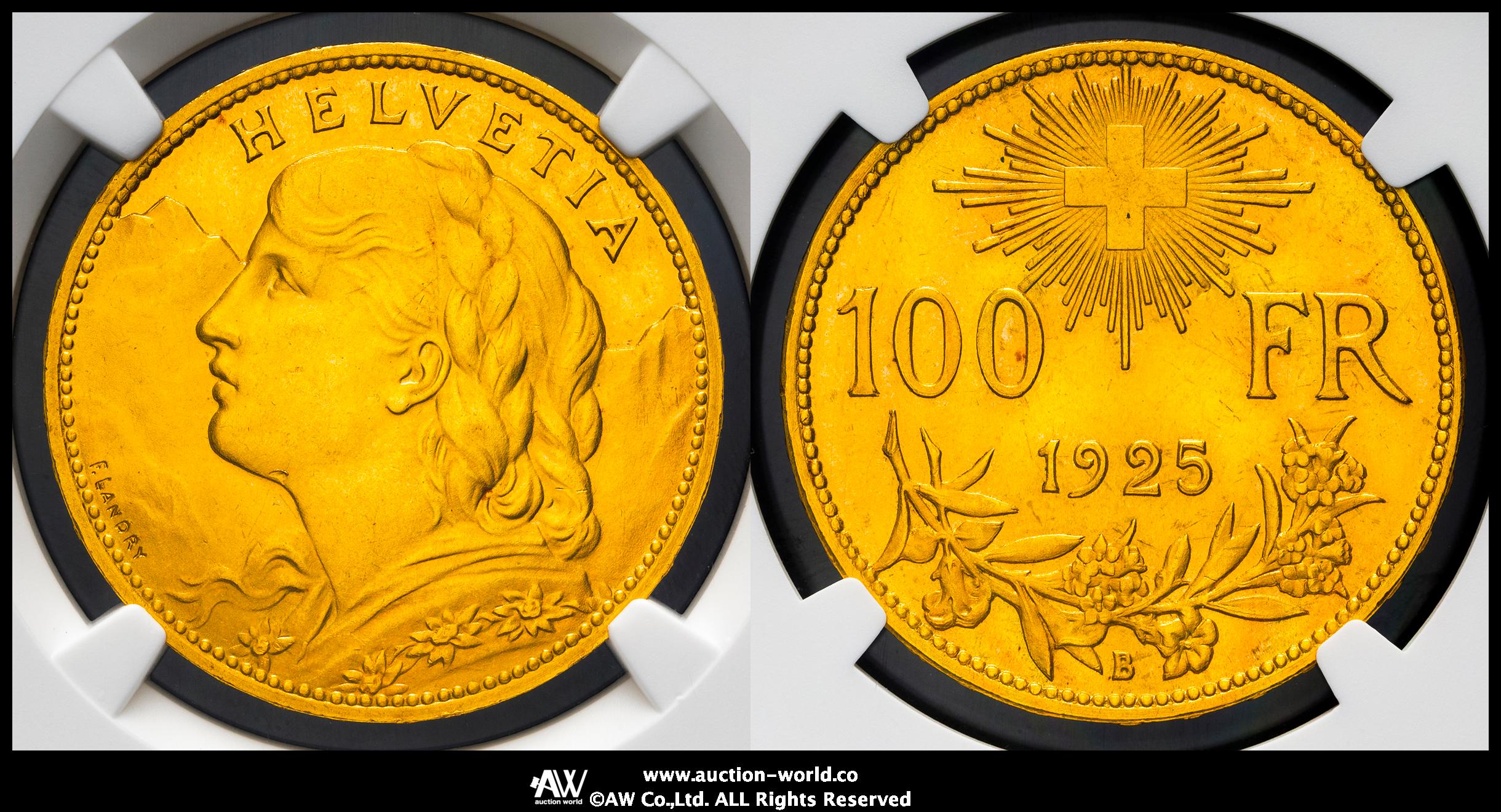 貨幣博物館 | SWITZERLAND Confederation スイス連邦 100Francs 1925B UNC