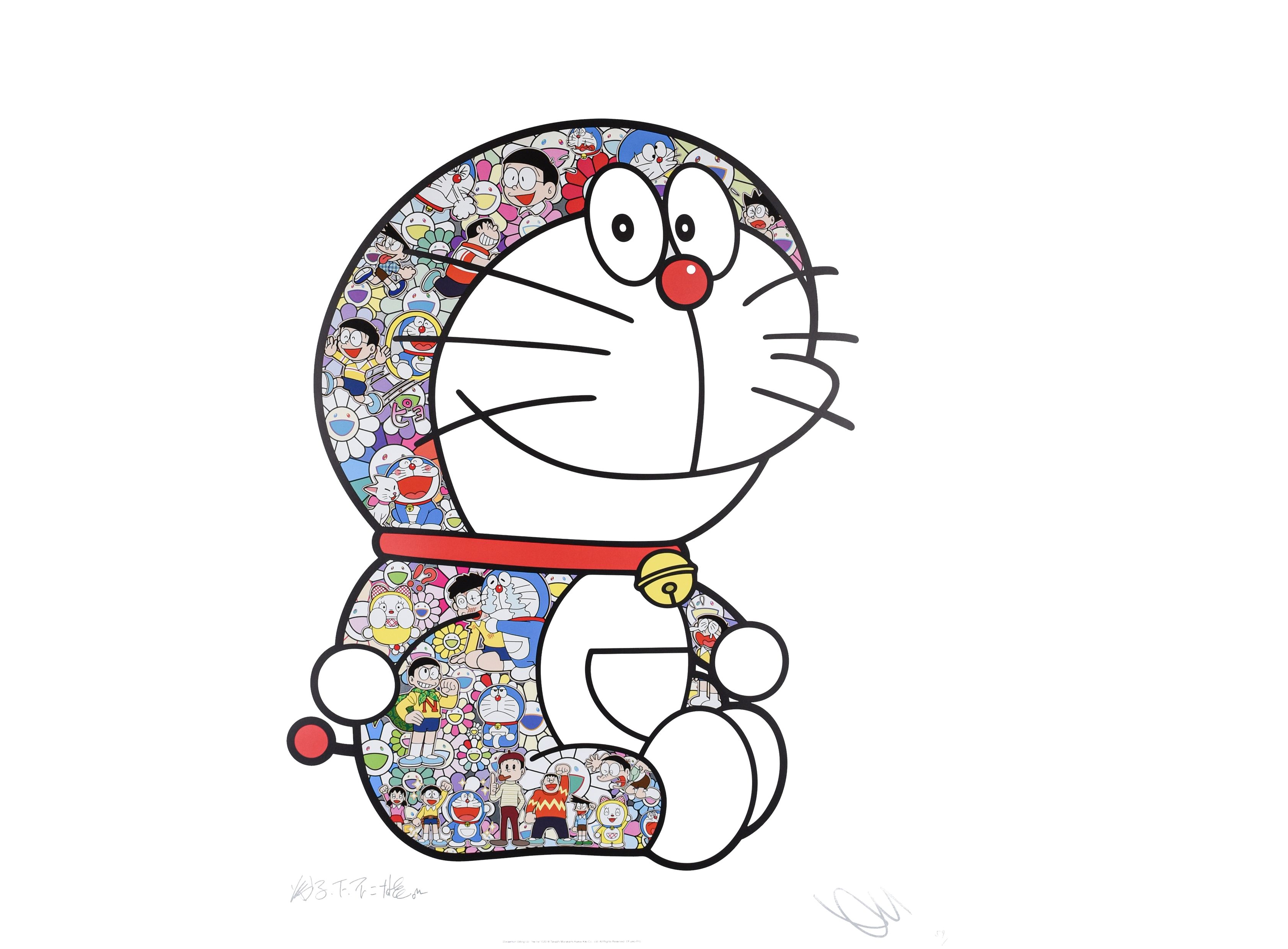 おすわりドラえもん「えへへ」 (ポスター作品) 貨幣博物館 | おすわりドラえもん「えへへ」版画 掛け軸