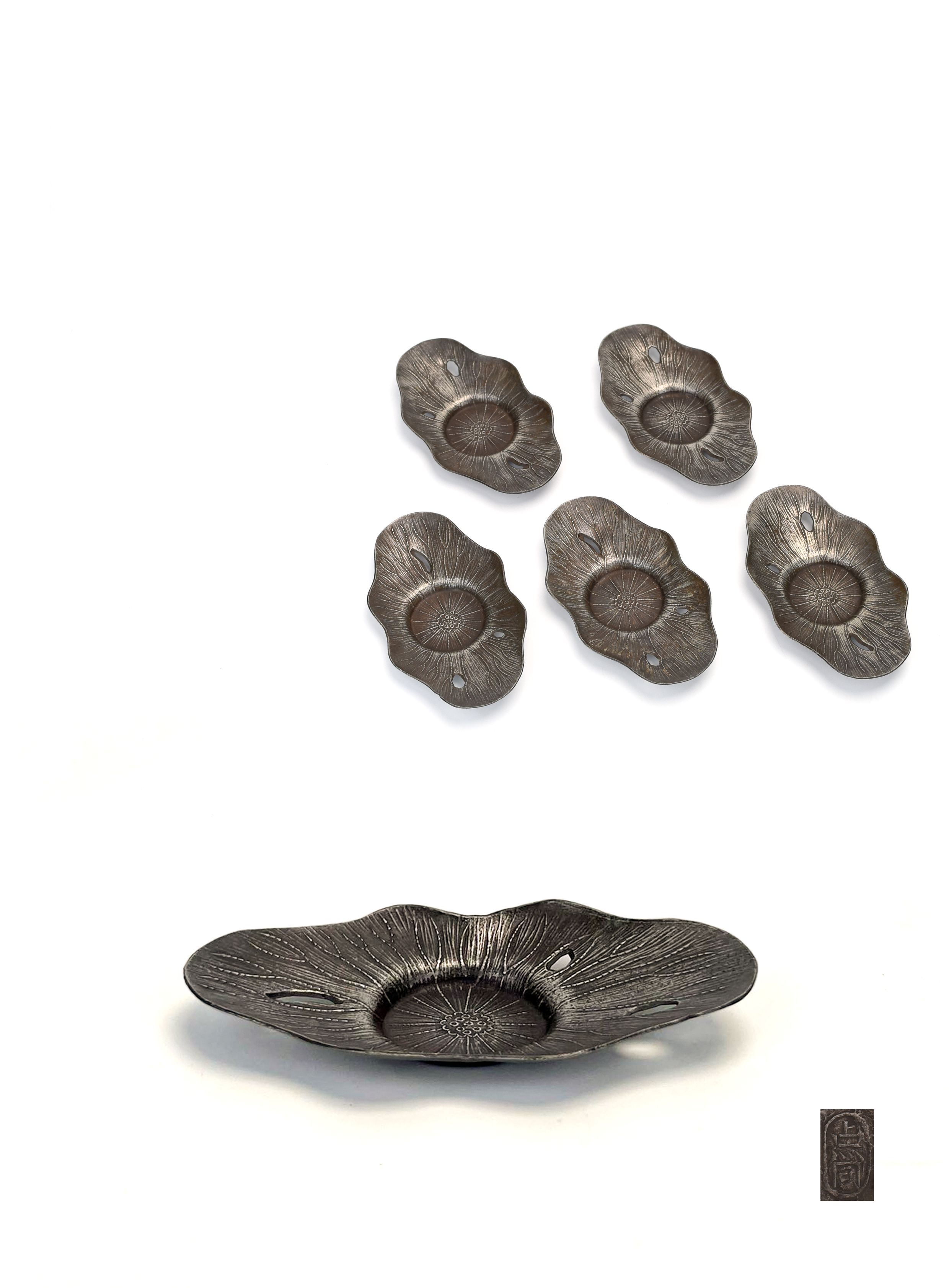 黄銅　茶托　蓮に蛙　五客 煎茶道 銅茶托 5客 本間琢斎造 蓮に蛙 茶托 古銅 金工師 - メルカリ