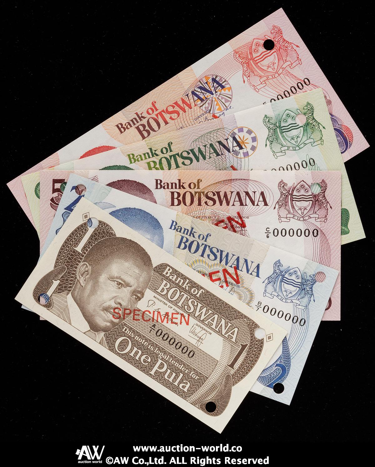 BOTSWANA・SPECIMEN・1・2・5・10・20プーラ【1979年】 Botswana 1979 Five Note Specimen Set 1 Pula to 20 Pulas