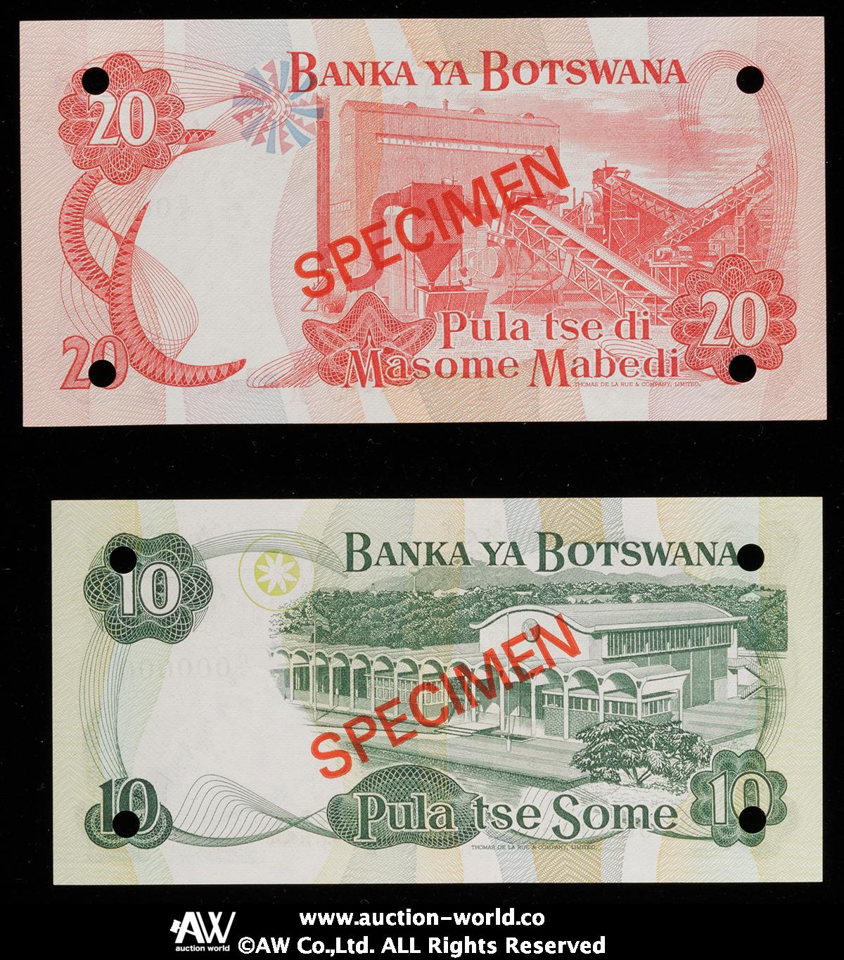 オークション,BOTSWANA ボツワナ 1,2,5,10,20 Pula ND（1982~83） 計5枚組 5pcs 返品不可 要下見 Sold  as is No returns