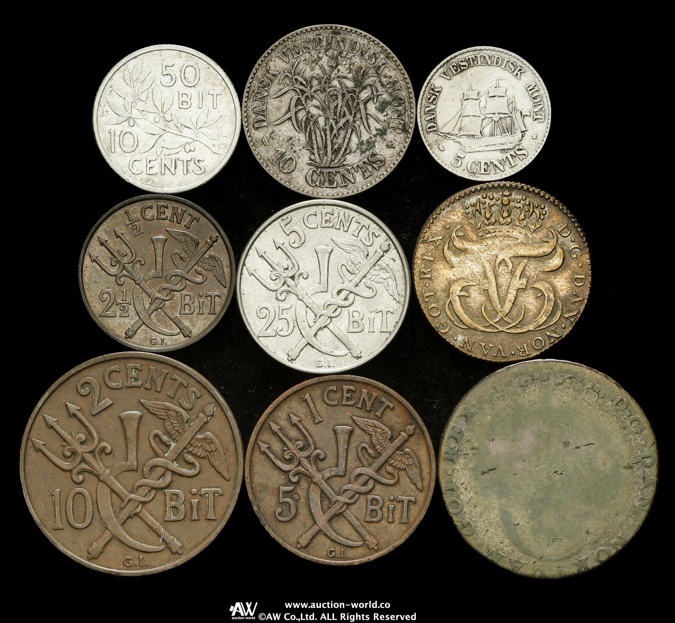 auction,DANISH WEST INDIES ISLANDデンマーク領西インド諸島のコインロット銀貨5枚を含む 計9枚