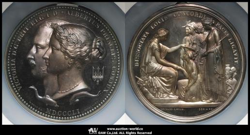 GREAT BRITAIN Victoria ヴィクトリア（1837~1901） Restrike AR Medal 1851   BHM-2462 Eimer-1456 by L.C.Wyon & W.Wyon Royal Mint銘 ロンドン万国博覧会 ヴィクトリア女王とアルバート公 大型銀メダル Modern Restrike 近年のリストライク NGC-MS64