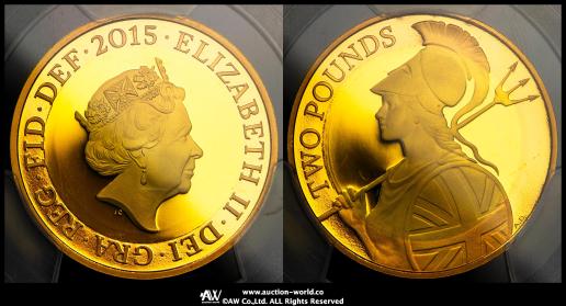  GREAT BRITAIN Elizabeth II エリザベス2世（1952~2022） 2Pounds in Gold 2015  三叉鉾を担ぐブリタニア PCGS-PR70 DCAM