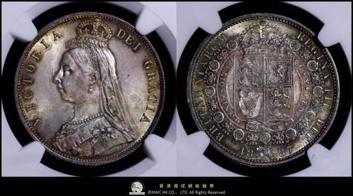 （NGC-MS63） GREAT BRITAIN Victoria ヴィクトリア（1837~1901） 1/2Crown （1887）  