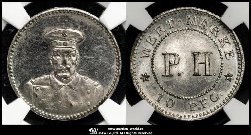 青島 Kiau Chau 10Pfennig Token in Nickel Plated Brass ND（1914） NGC-UNC Details“Scratches”