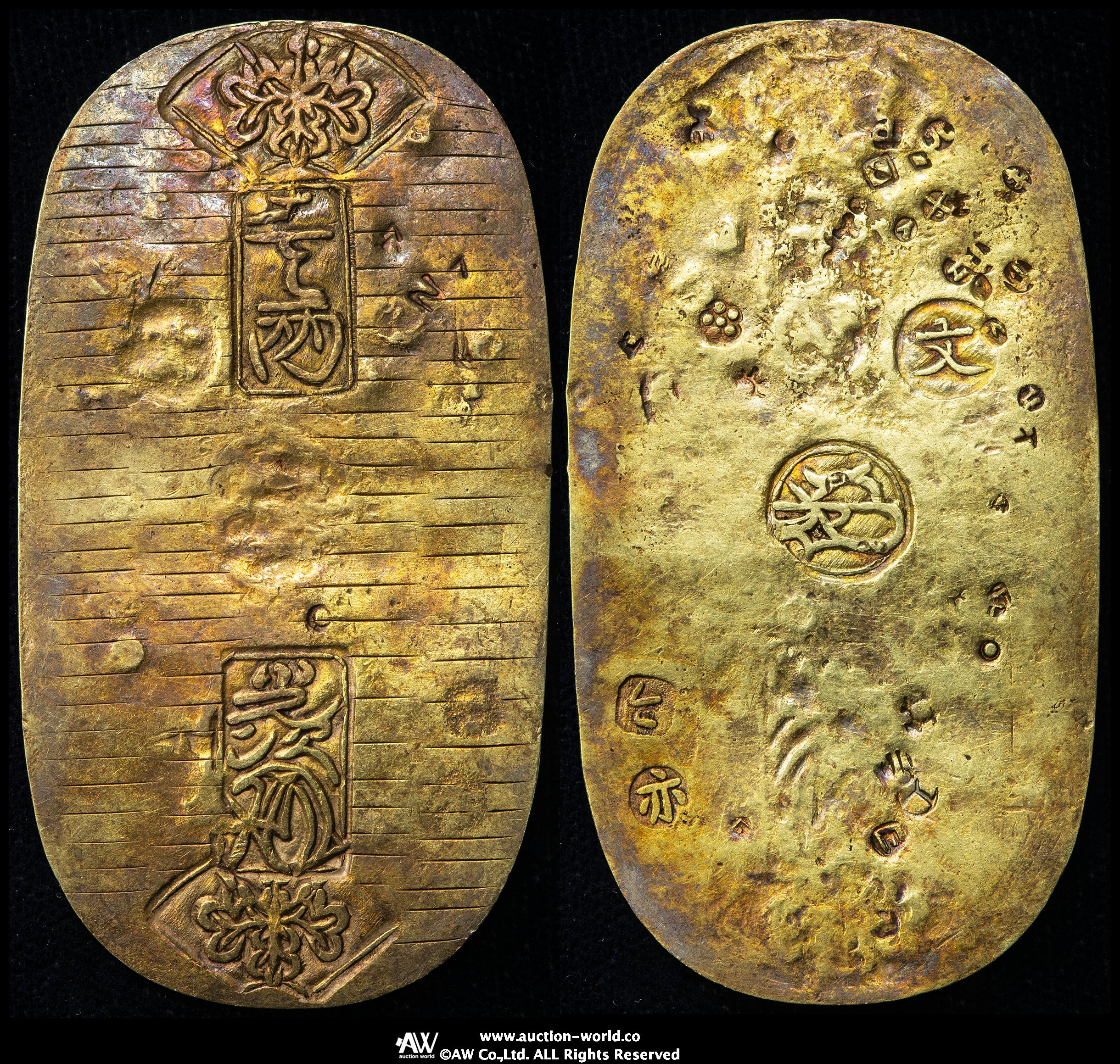 auction,日本 元文小判金 Genbun Koban-Kin 元文元年~文政元年（1736~1818）日本貨幣商協同組合鑑定書付 （令和2年8月18日）  with JNDA cert 小シワ（-VF）上品