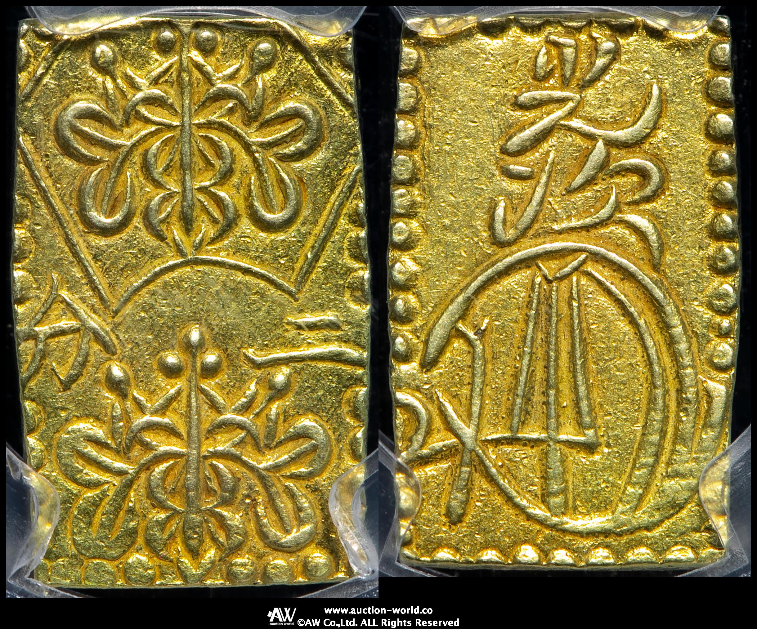 1明治二分金 日本明治二分金，1868-69年，223金、二分判金，含纯金0.7克。近