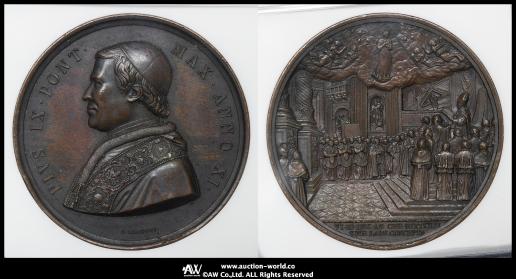 ITALY Papal States ローマ教皇領 Bronze Medal 1854 NGC-MS62BN