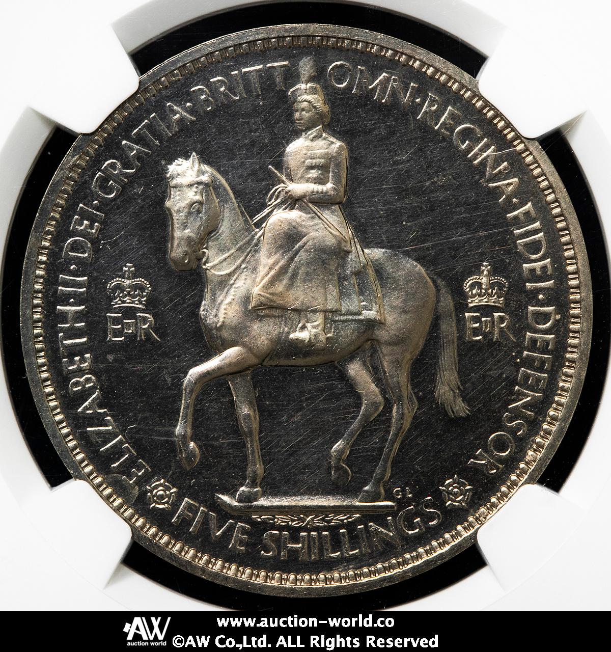 auction,GREAT BRITAIN Elizabeth II エリザベス2世（1952~2022） Crown 1953 NGC-PF63