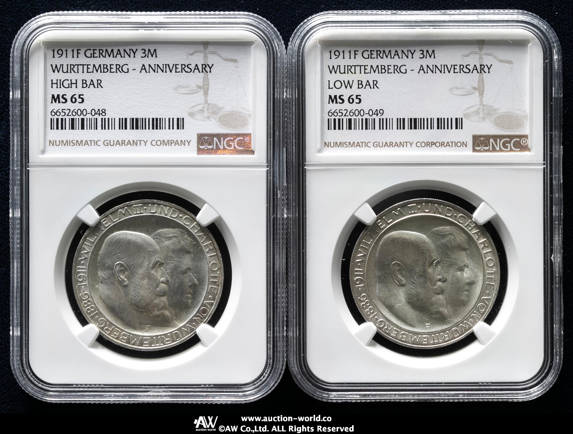 貨幣博物館 | GERMANY Wurttemberg ヴュルテンベルク 3Mark 1911F UNC~FDC