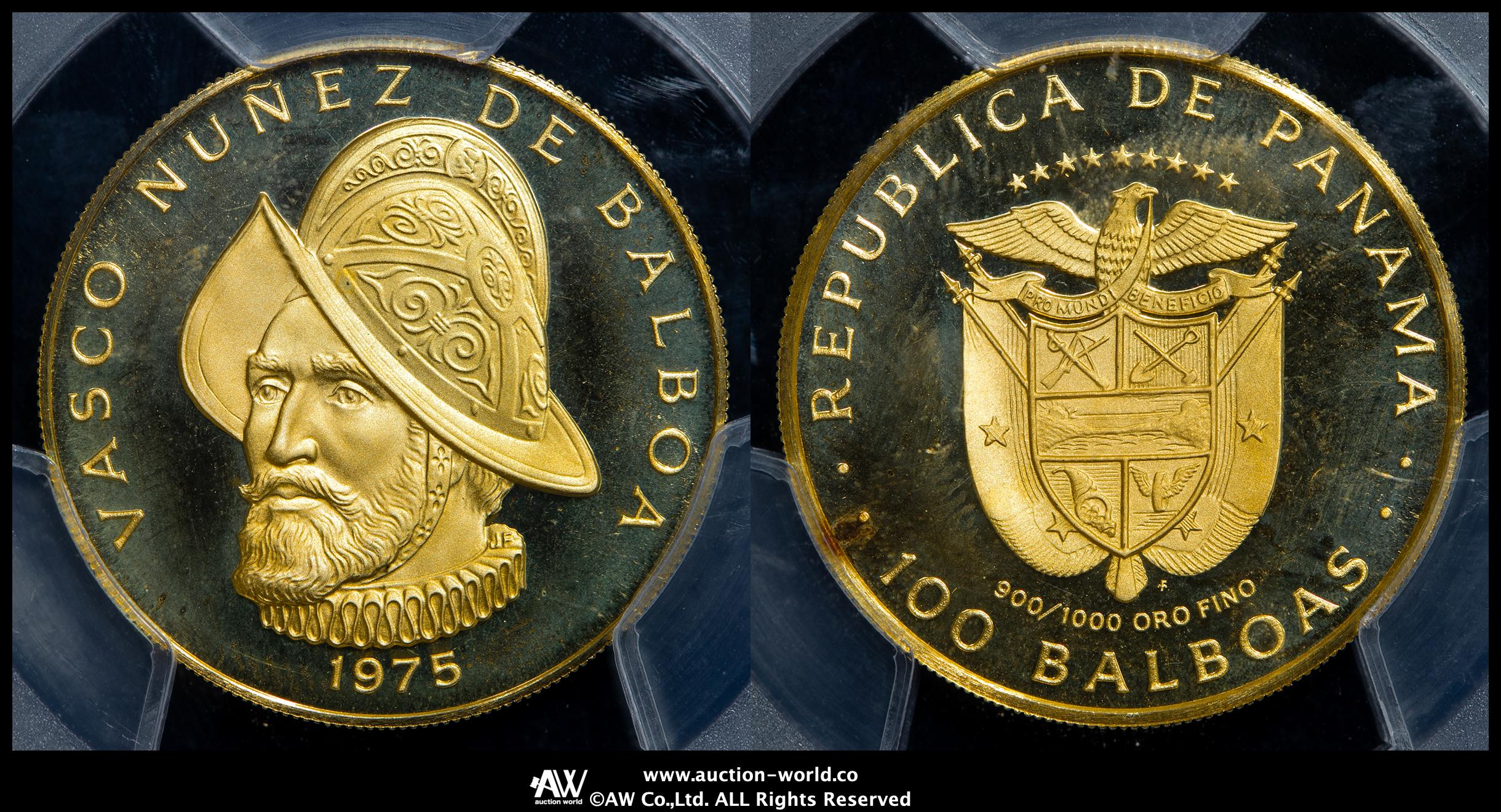 パナマ　１９７５ 100B　  バルボア像　PCGS PR-67 DCAM 貨幣博物館 | PANAMA パナマ 100Balboas 1975FM Proof