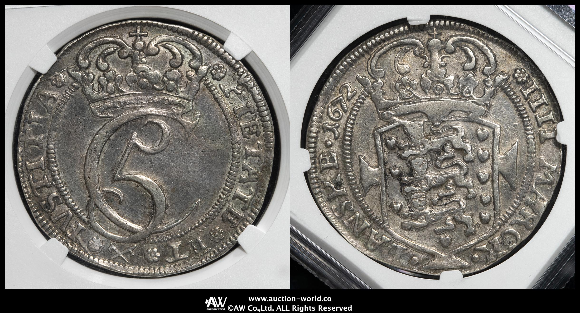 銅幣　カウンターマーク　希少品 貨幣博物館 | DENMARK デンマーク Kroner （4Mark）1672 VF~EF