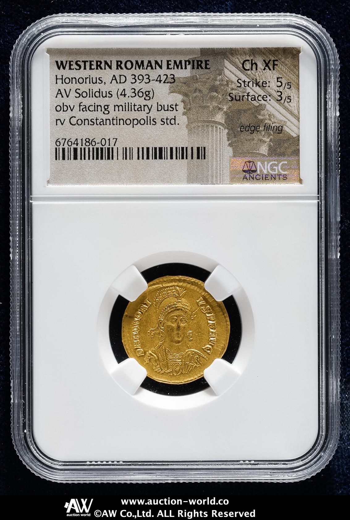 古代 西ローマ帝国 AD393-423 ホノリウス ソリダス金貨NGC MS 古代 西ローマ帝国 AD393-423 ホノリウス ソリダス金貨NGC MS