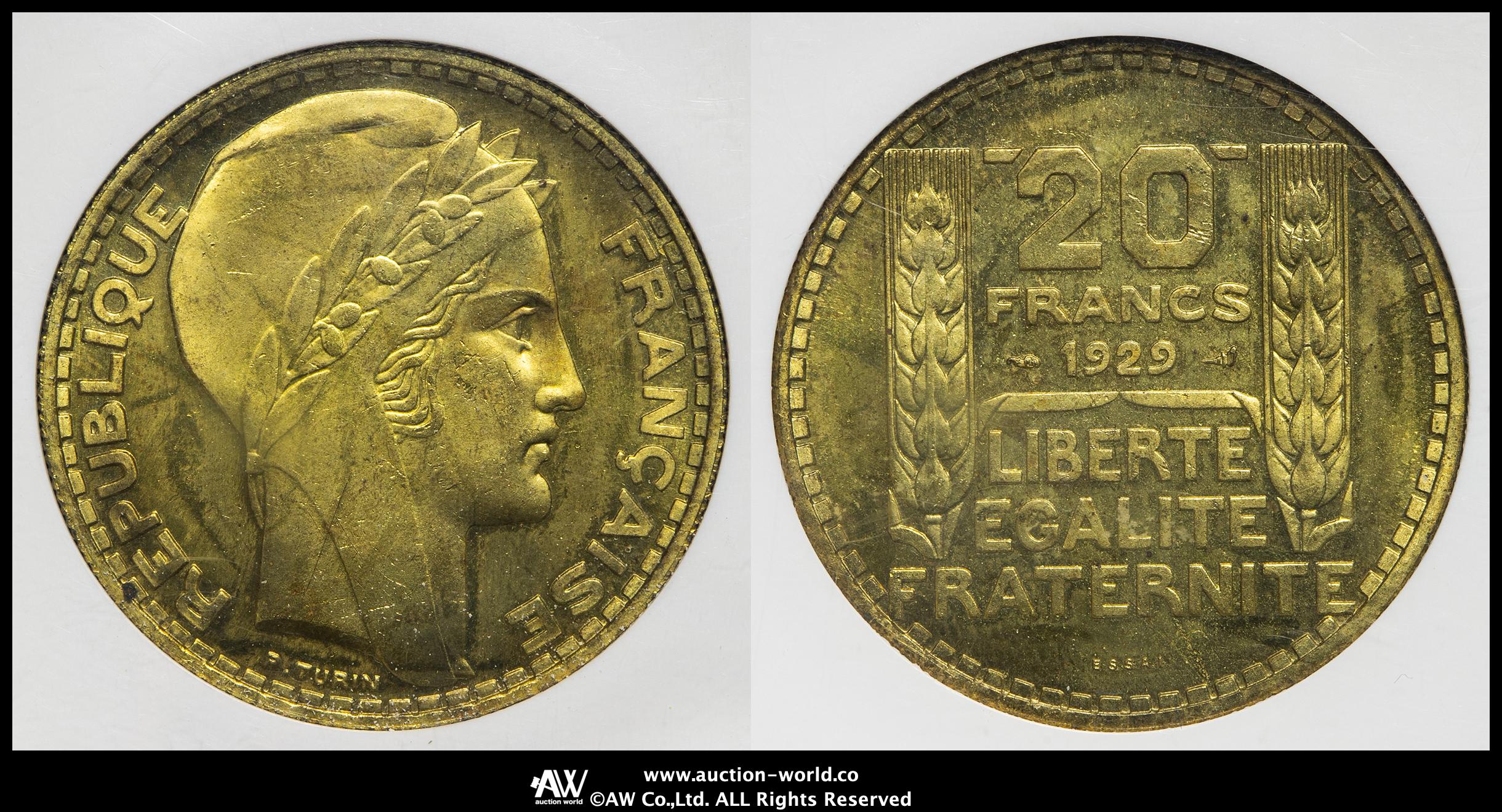 1929年 フランス第三共和政 マリアンヌ20フラン銀貨 PCGS認証 1929年 フランス第三共和政 マリアンヌ20フラン銀貨 PCGS認証 【公式通販】