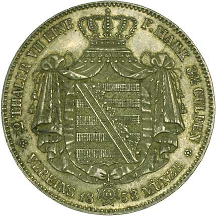 貨幣博物館 | GERMANY ドイツSaxony ザクセン2Thaler 1853F D874